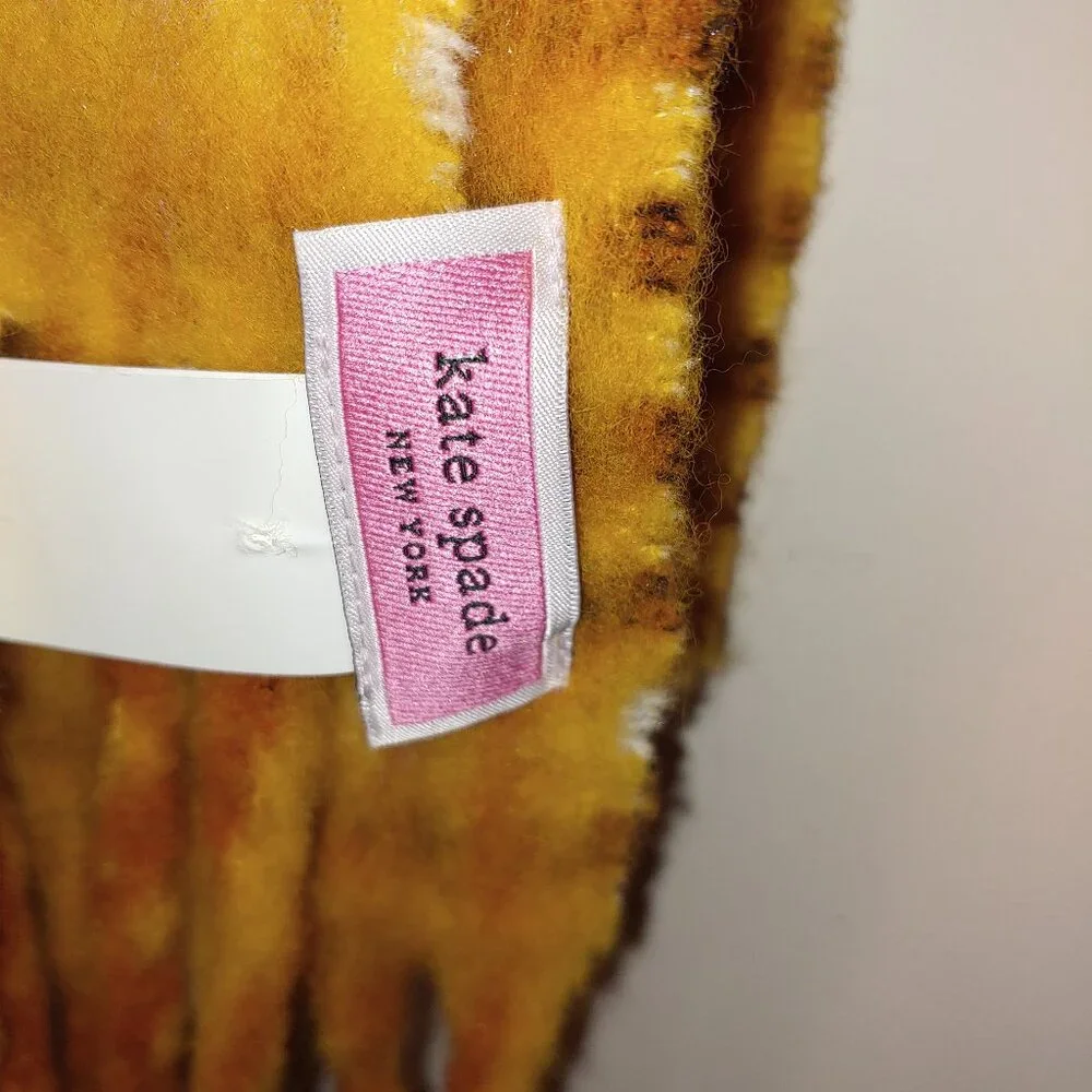 Kate Spade Fiesta Plaid Brushed Scarf Wool Blend Orange Fringed Plaid OS